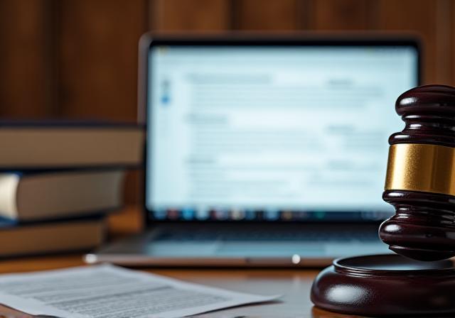 Gavel and laptop depicting legal risks of online templates